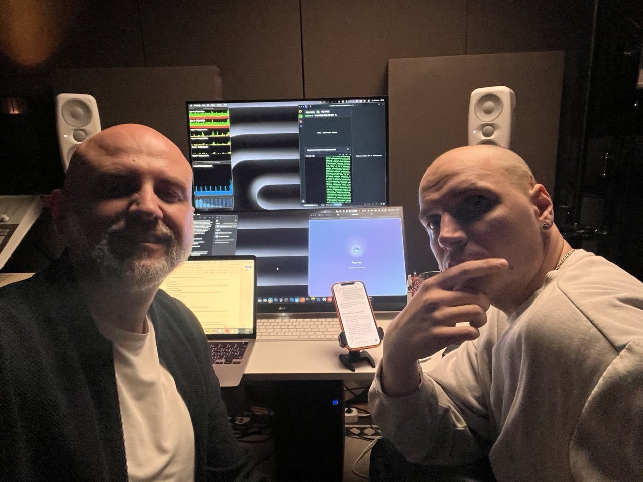 Two Psynex founders in the studio where the product was built